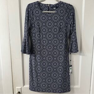 TOMMY HILFIGER NWT Womens Blue white Bell Sleeve Above the Knee Sheath Dress 8P